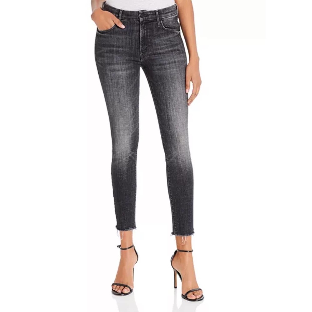 Mother Jeans The Looker Stargazing Sz 34X24 Black Raw Hem